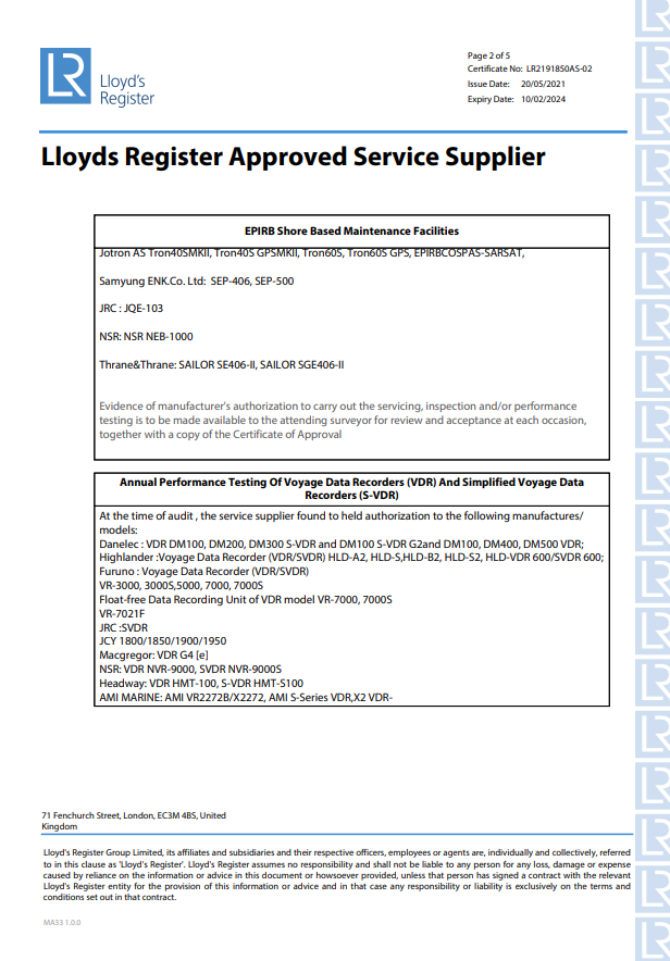 Lloyds Register Approved Service Supplier - page 2