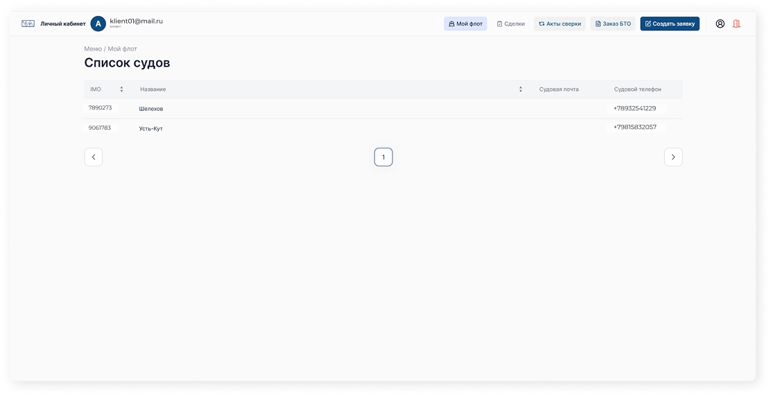 Управление списком судов и оборудования