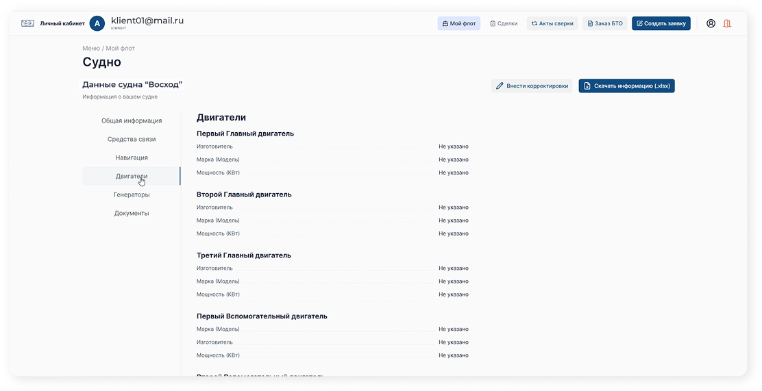 Данные судна