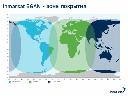 Зона покрытия сети Inmarsat