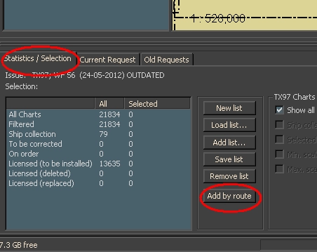 Корректура коллекции электронных карт формата TX-97 по маршруту. С настройками Chart Assistant.