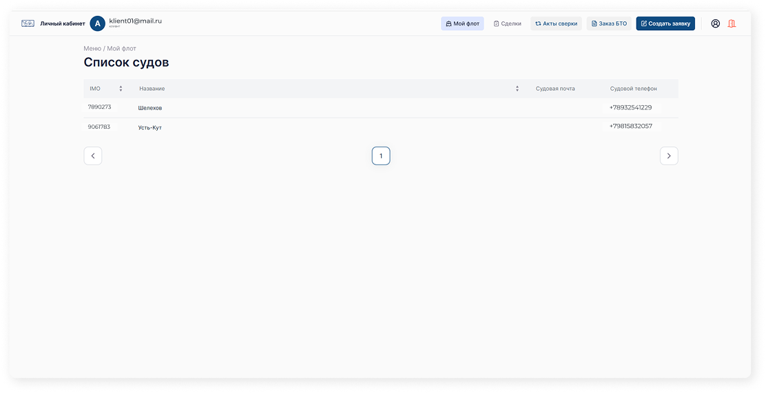 Управление списком судов и оборудования