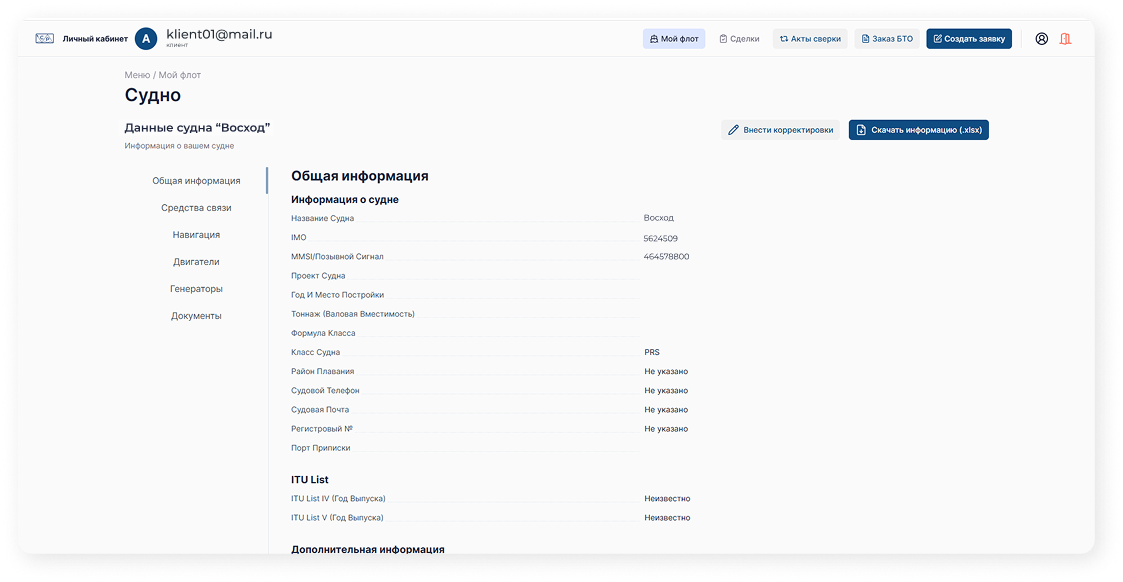 Данные судна