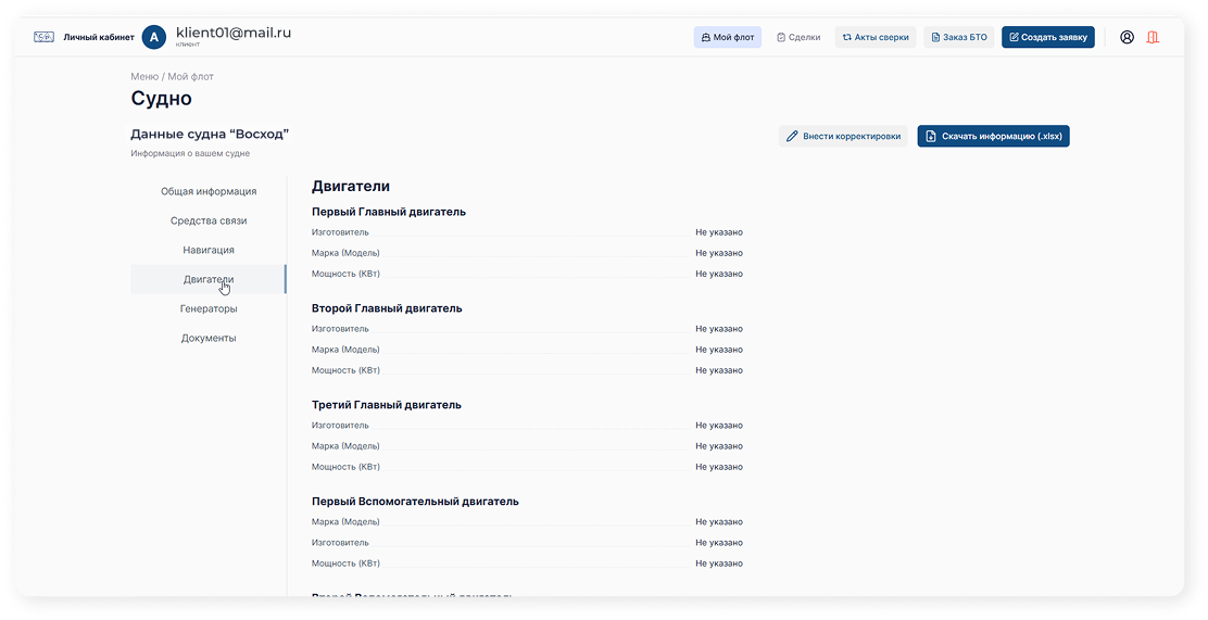Данные судна